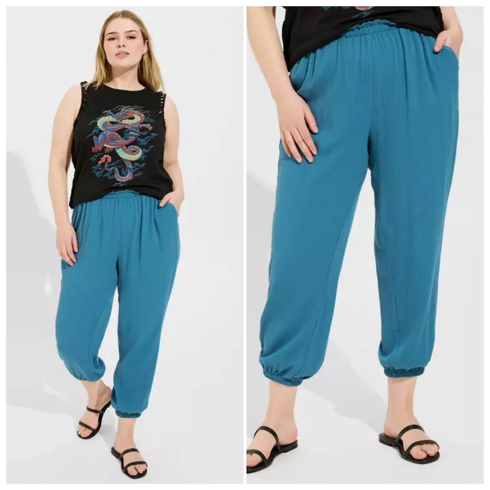 🔥 (5for$35) NWOT Torrid Pull-On Washable Gauze High Rise Jogger Size Large Tall